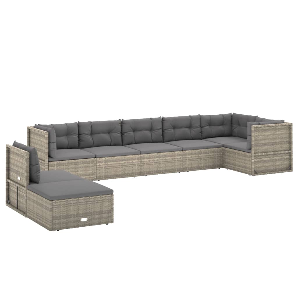 6-delige Loungeset met kussens poly rattan grijs