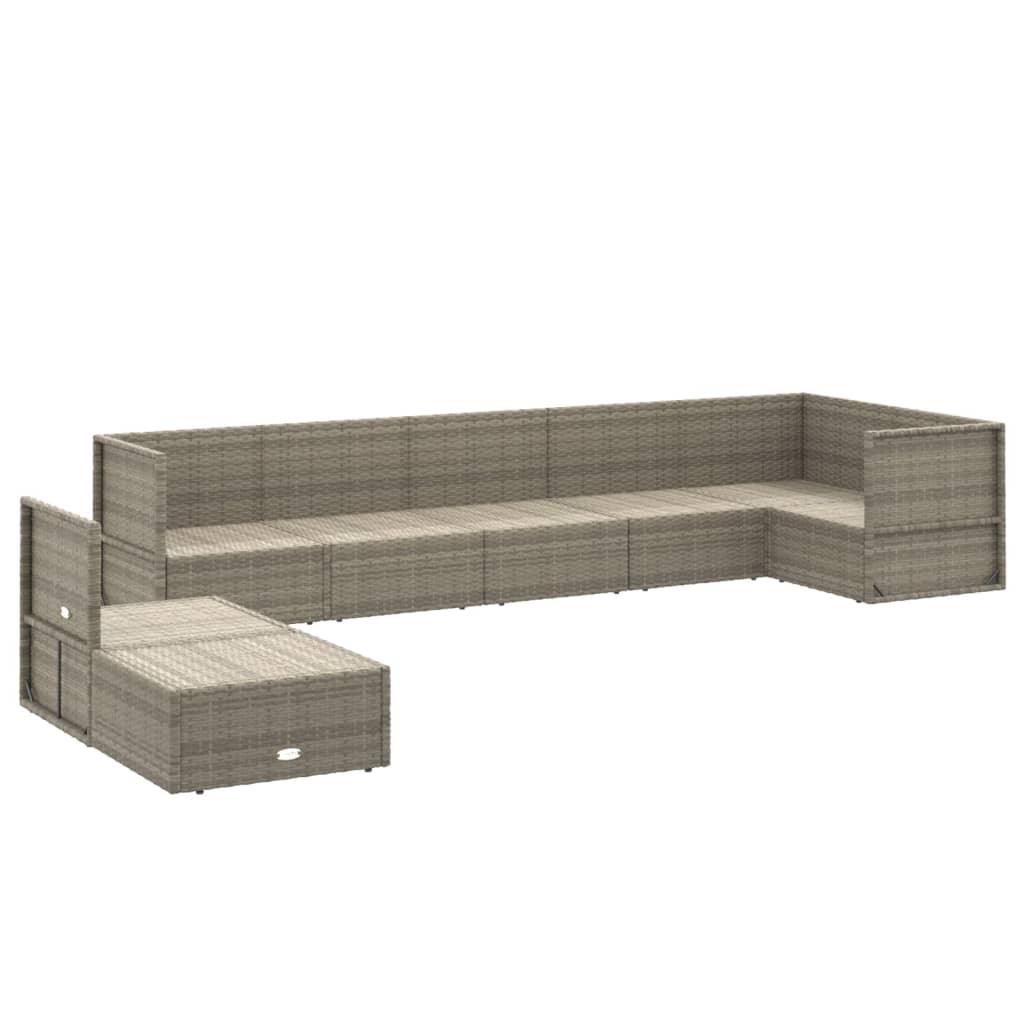 6-delige Loungeset met kussens poly rattan grijs