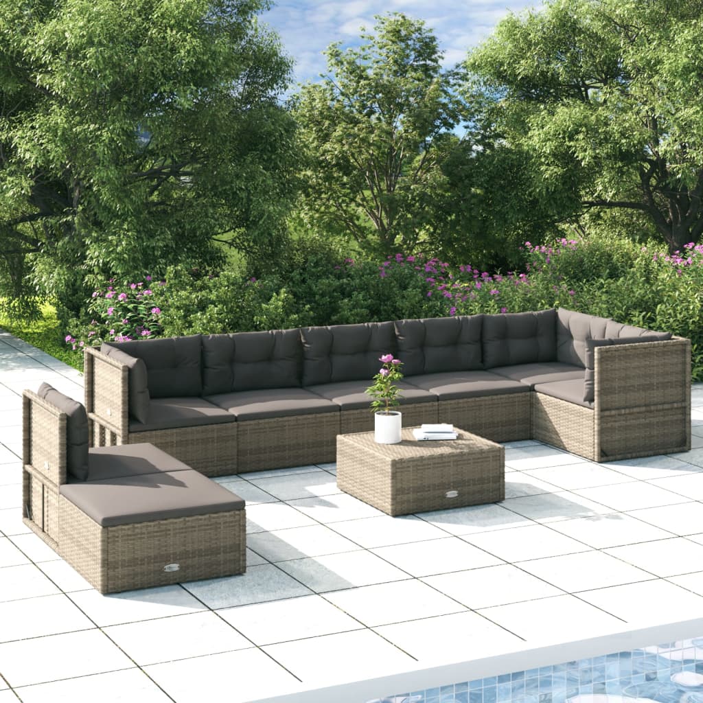 6-delige Loungeset met kussens poly rattan grijs