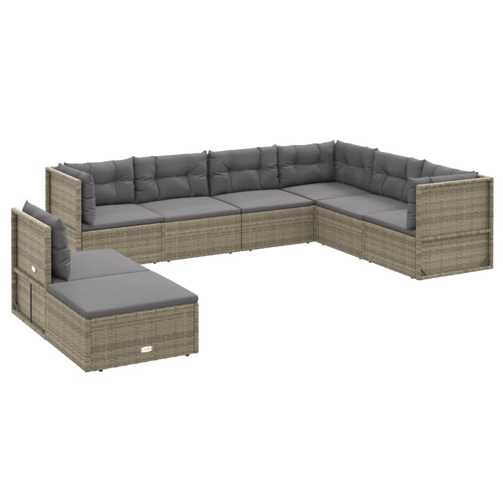 9-delige Loungeset met kussens poly rattan grijs