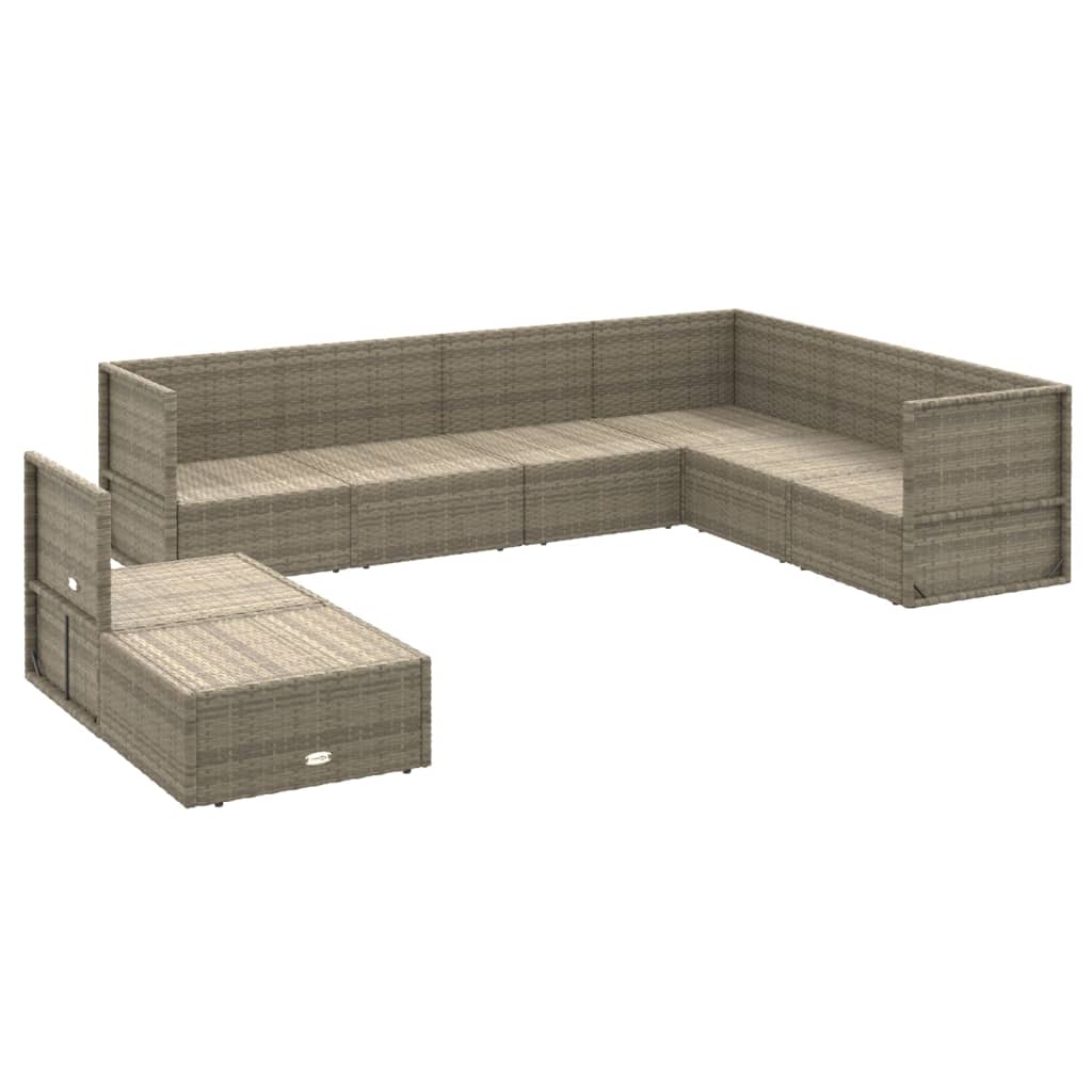 9-delige Loungeset met kussens poly rattan grijs