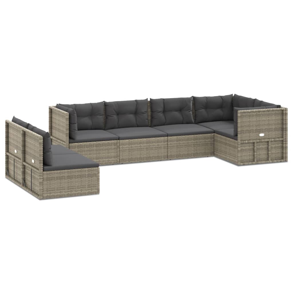 8-delige Loungeset met kussens poly rattan grijs