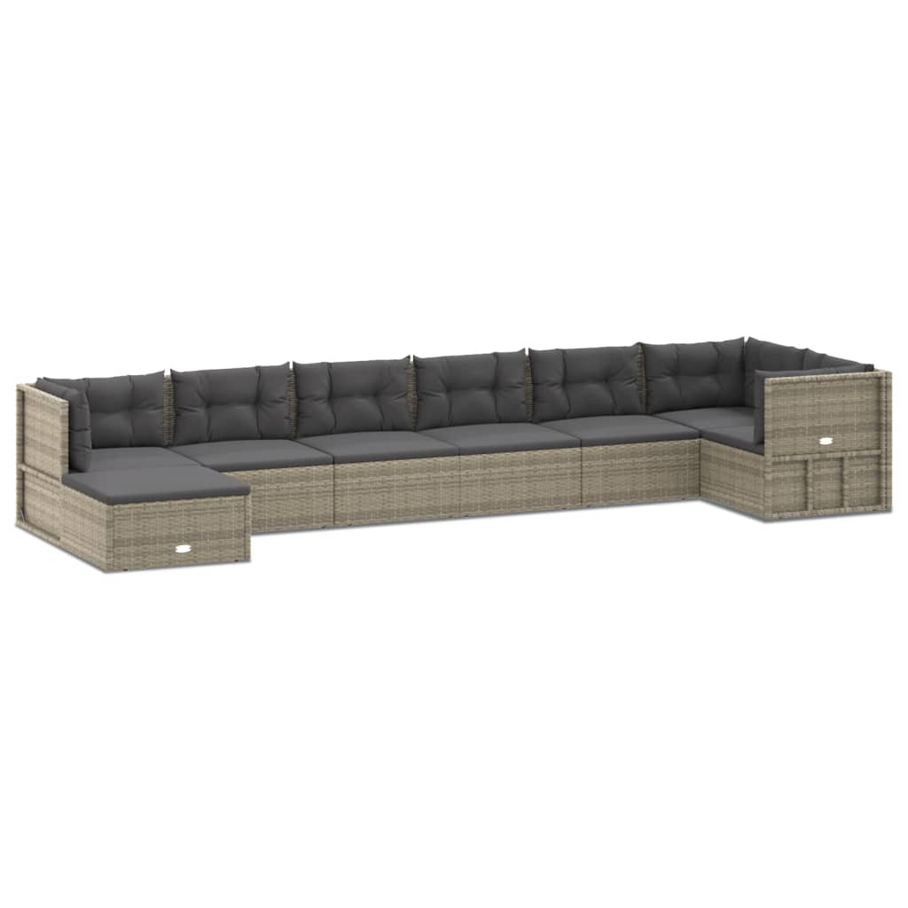 8-delige Loungeset met kussens poly rattan grijs