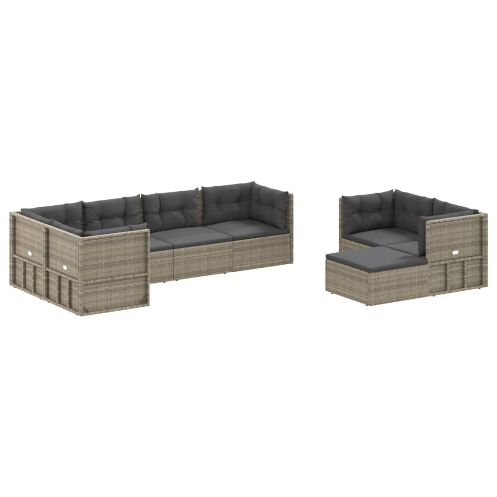 8-delige Loungeset met kussens poly rattan grijs