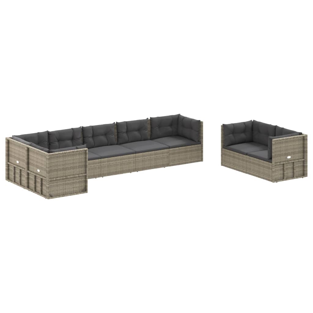 8-delige Loungeset met kussens poly rattan grijs