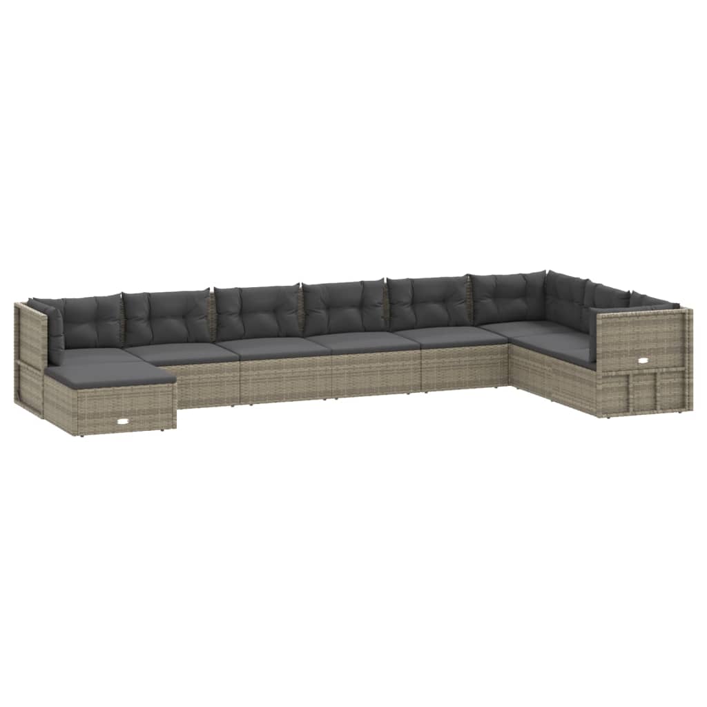 9-delige Loungeset met kussens poly rattan grijs