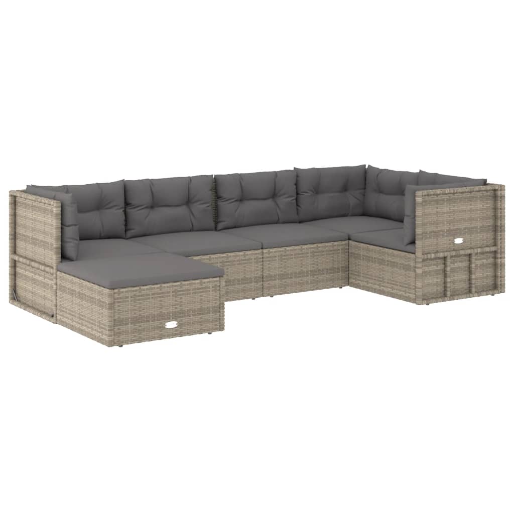 7-delige Loungeset met kussens poly rattan grijs