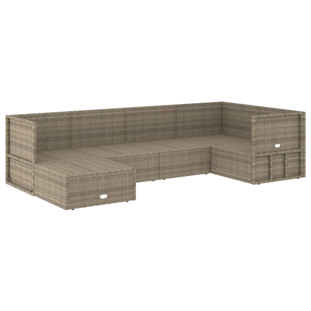 7-delige Loungeset met kussens poly rattan grijs