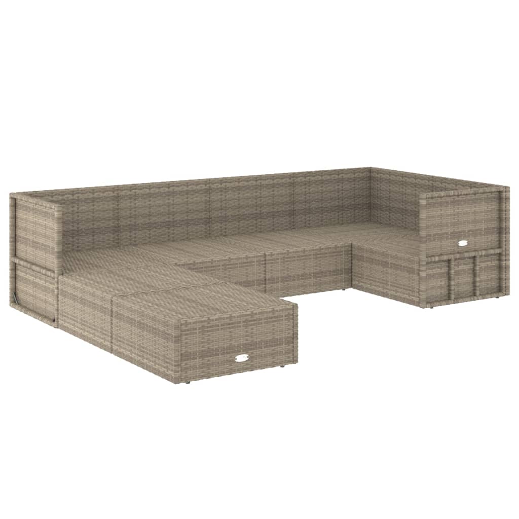 7-delige Loungeset met kussens poly rattan grijs