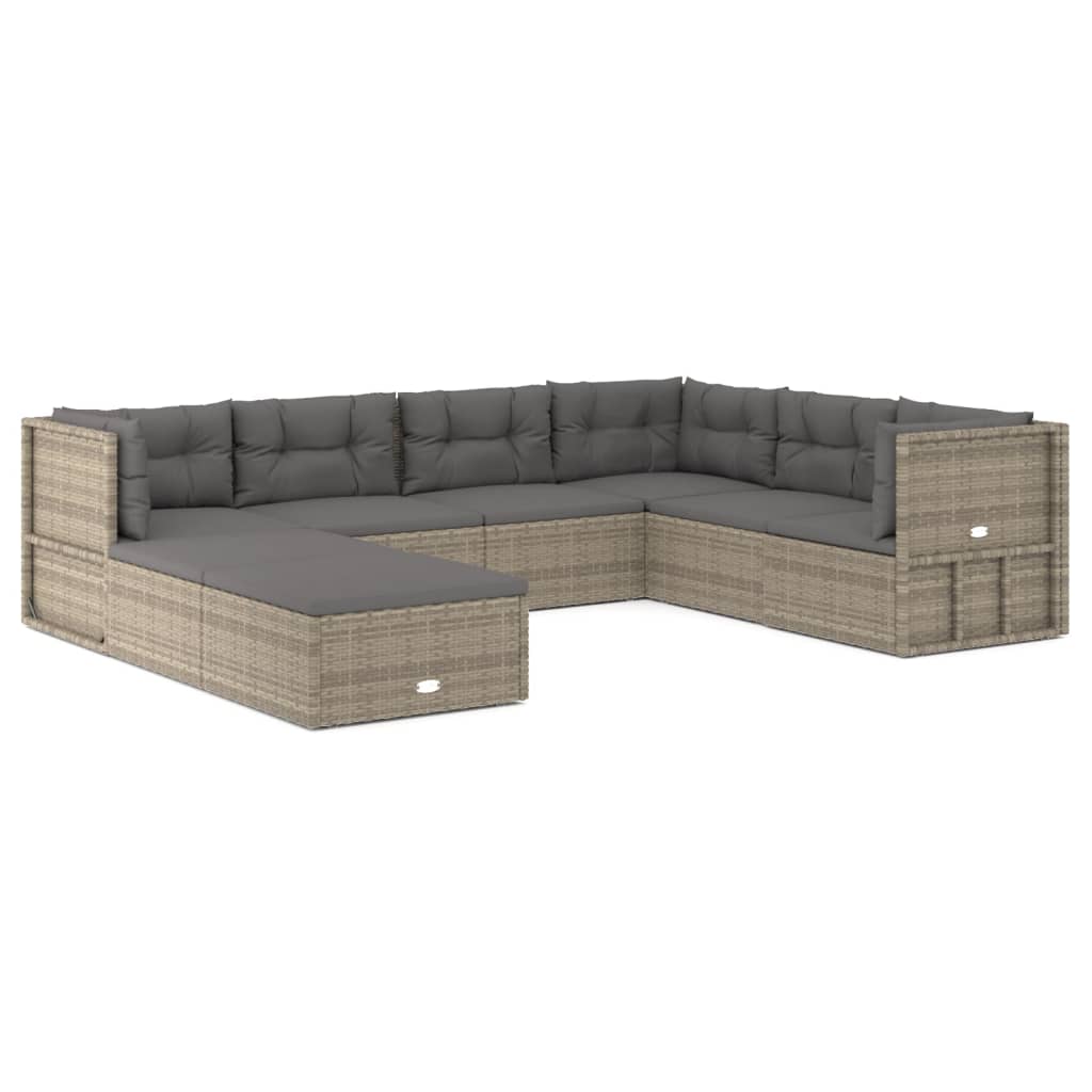 7-delige Loungeset met kussens poly rattan grijs