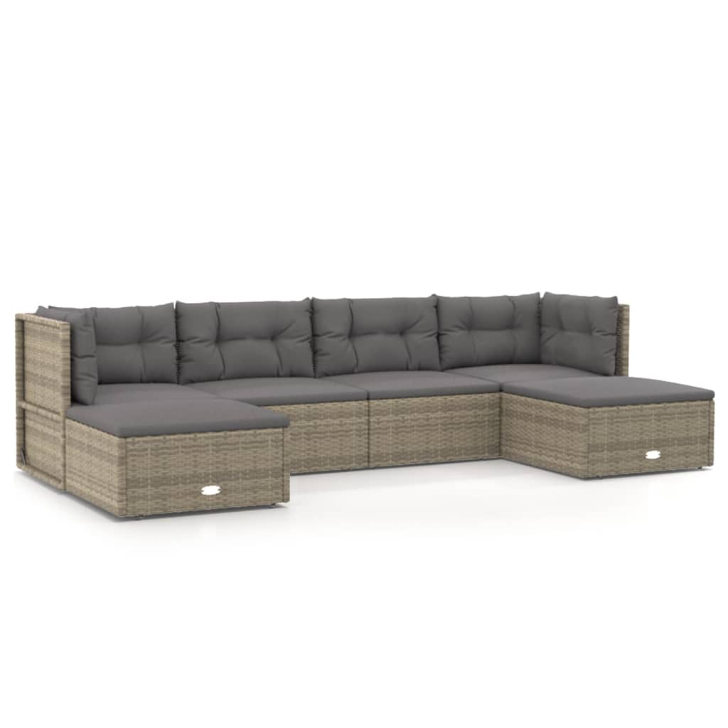 8-delige Loungeset met kussens poly rattan grijs