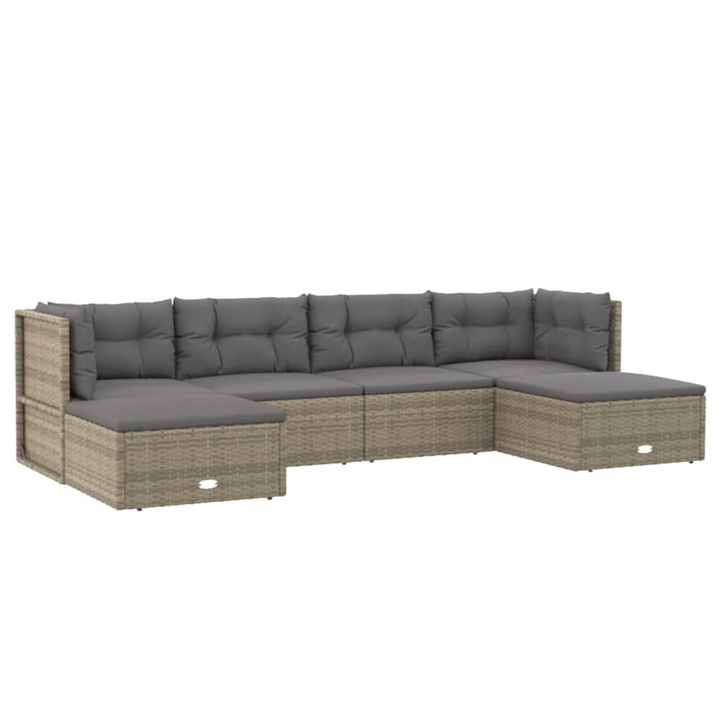 7-delige Loungeset met kussens poly rattan grijs