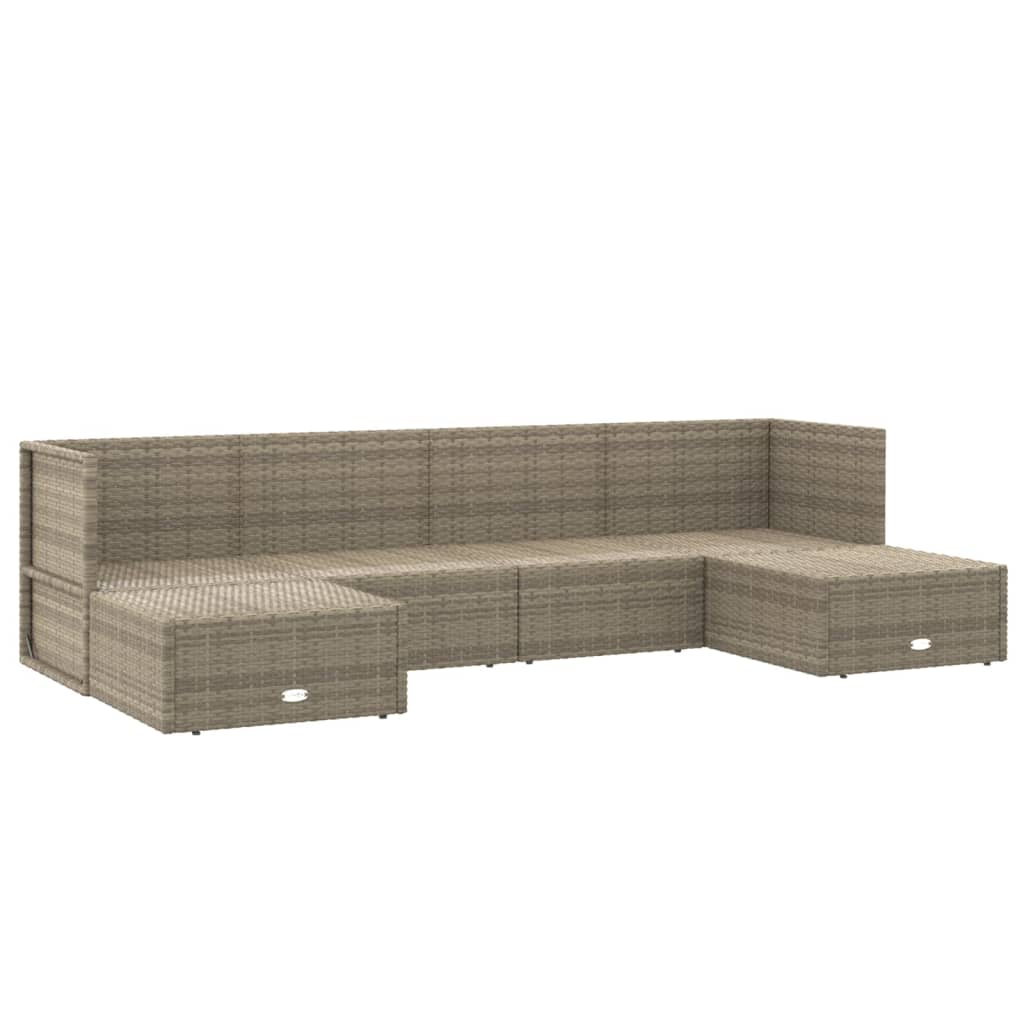 7-delige Loungeset met kussens poly rattan grijs