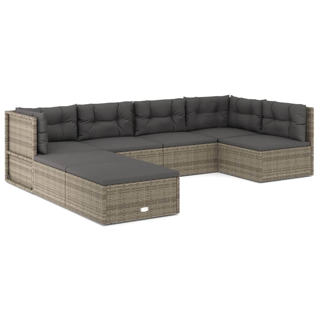 7-delige Loungeset met kussens poly rattan grijs