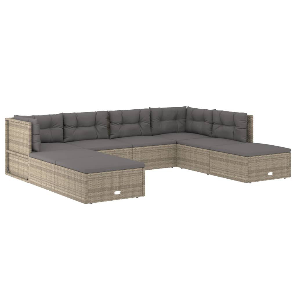 8-delige Loungeset met kussens poly rattan grijs