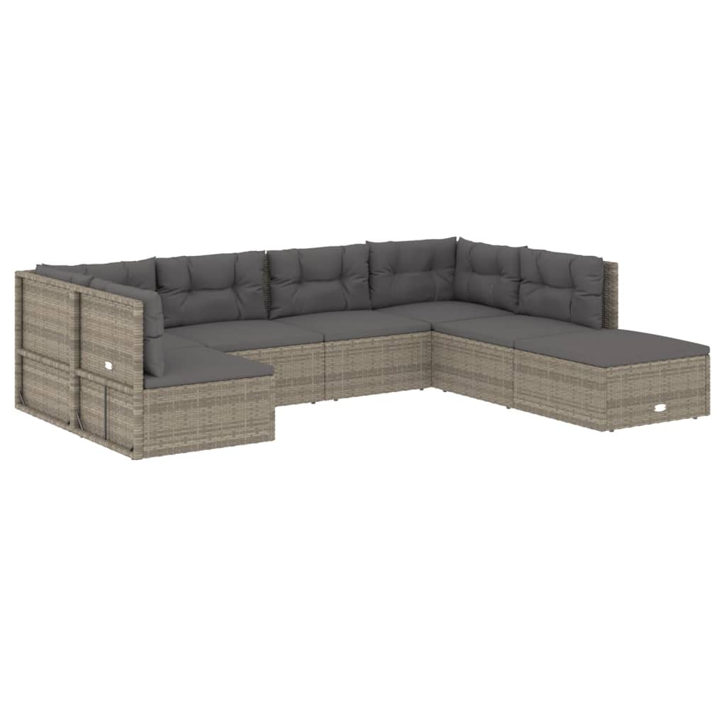 7-delige Loungeset met kussens poly rattan grijs