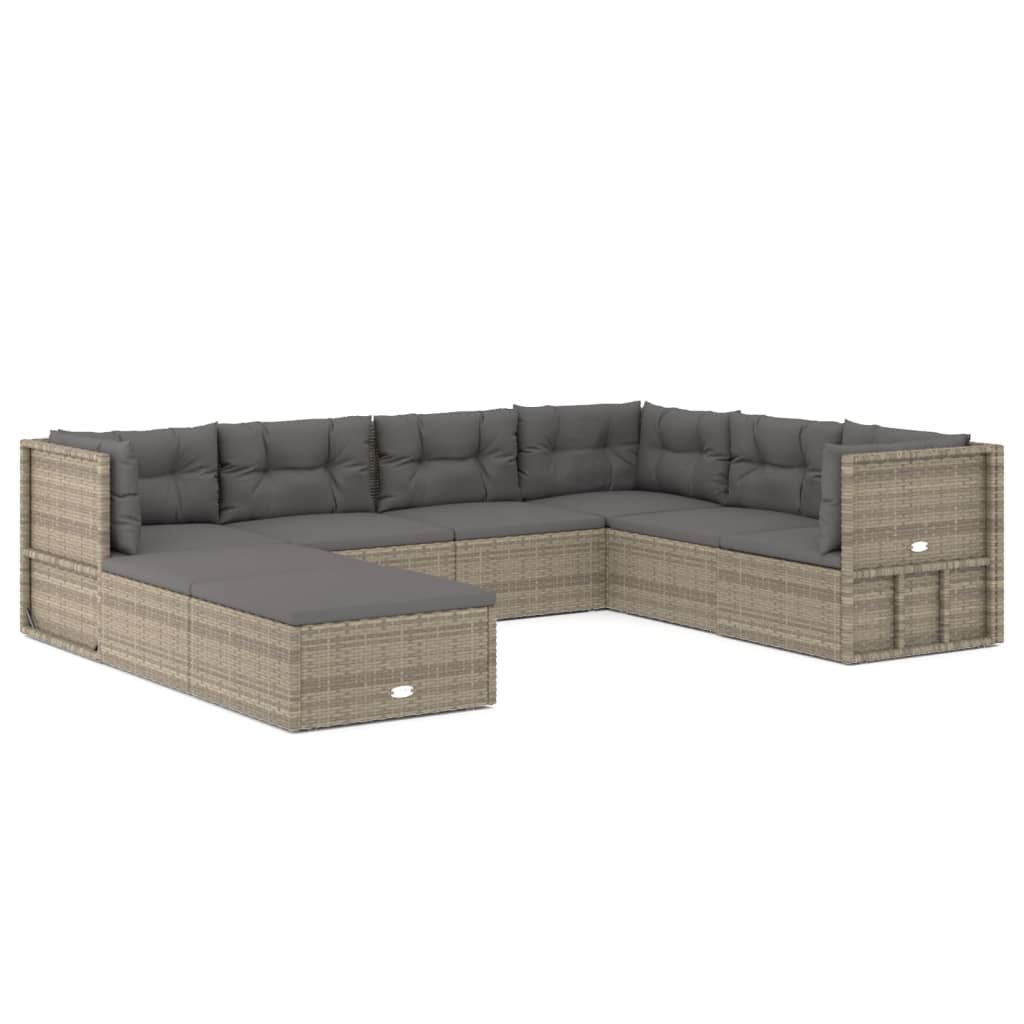 7-delige Loungeset met kussens poly rattan grijs