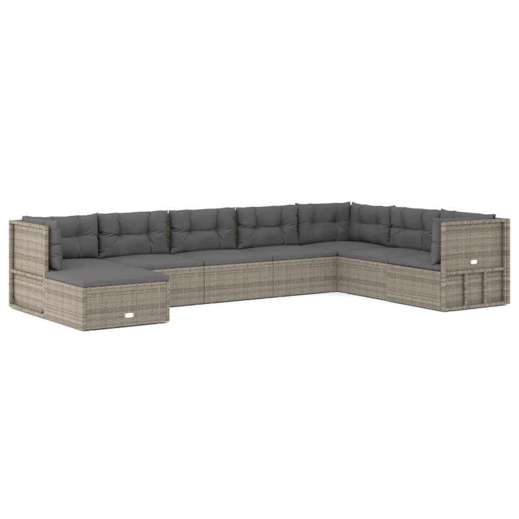 7-delige Loungeset met kussens poly rattan grijs