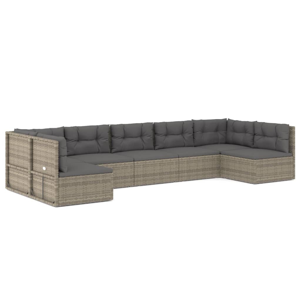 7-delige Loungeset met kussens poly rattan grijs