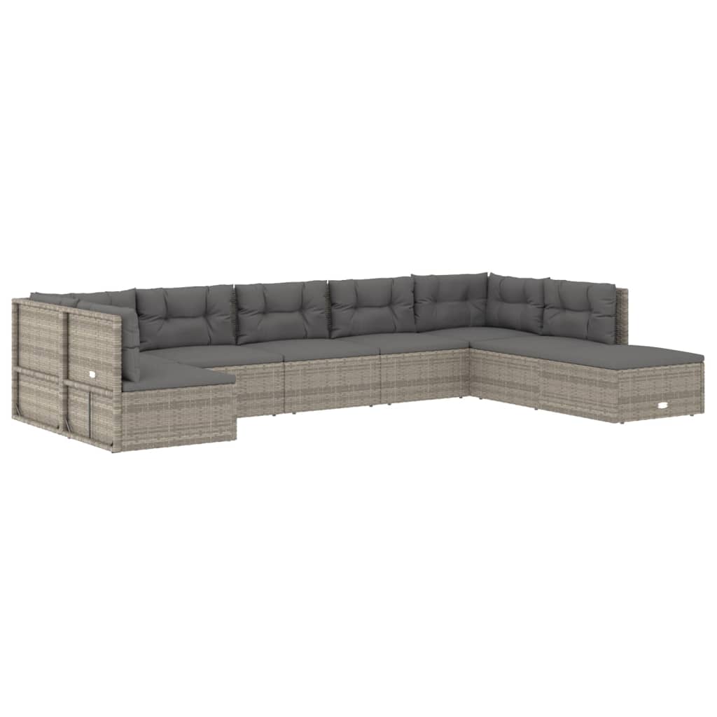 7-delige Loungeset met kussens poly rattan grijs