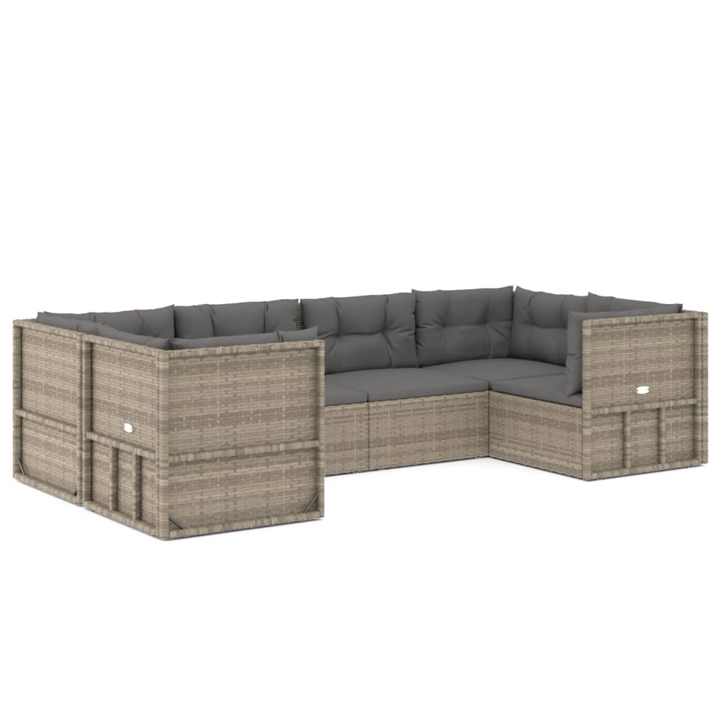 7-delige Loungeset met kussens poly rattan grijs