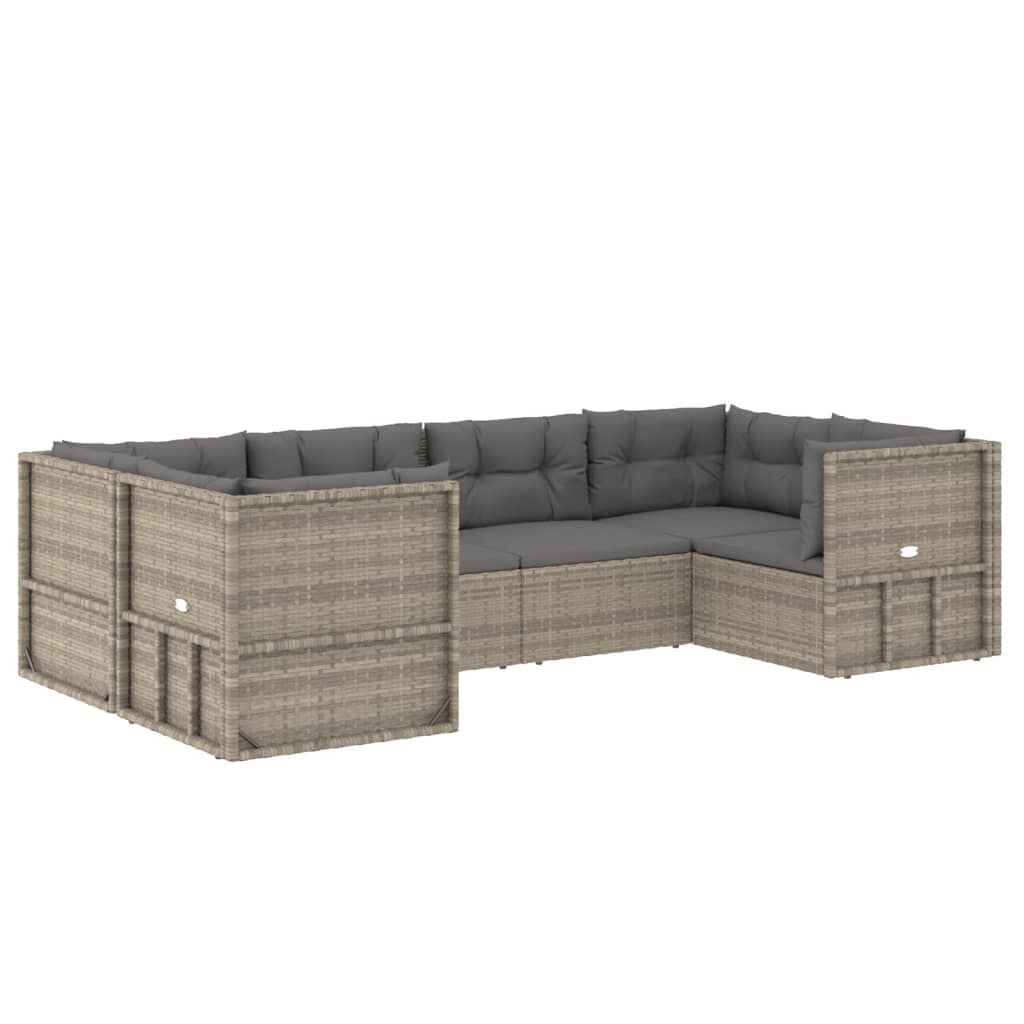 7-delige Loungeset met kussens poly rattan grijs