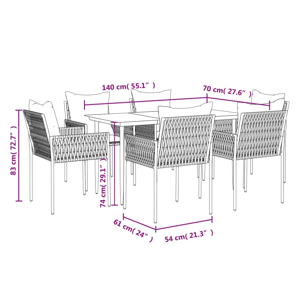 5-delige Tuinset met kussens poly rattan en staal