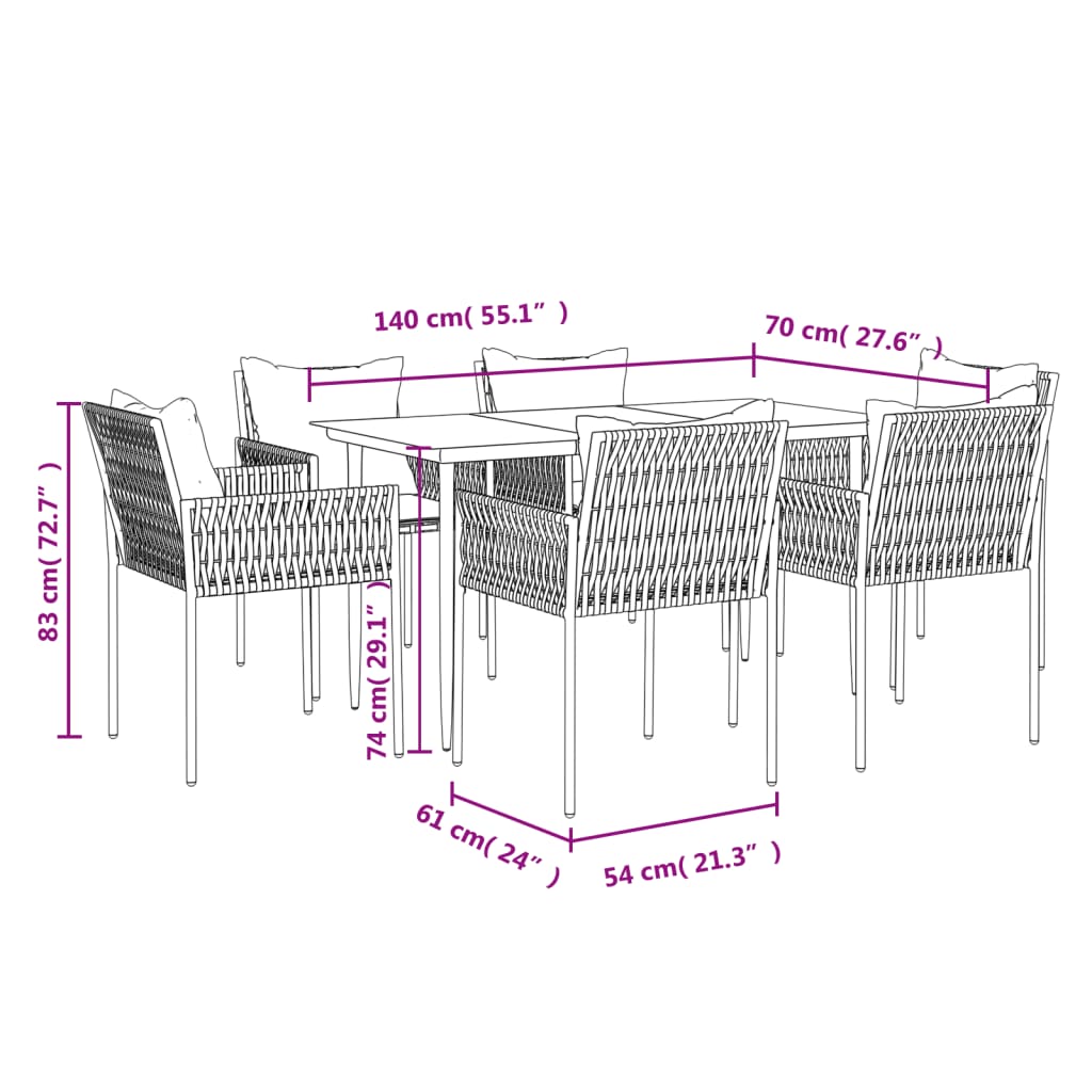 5-delige Tuinset met kussens poly rattan en staal