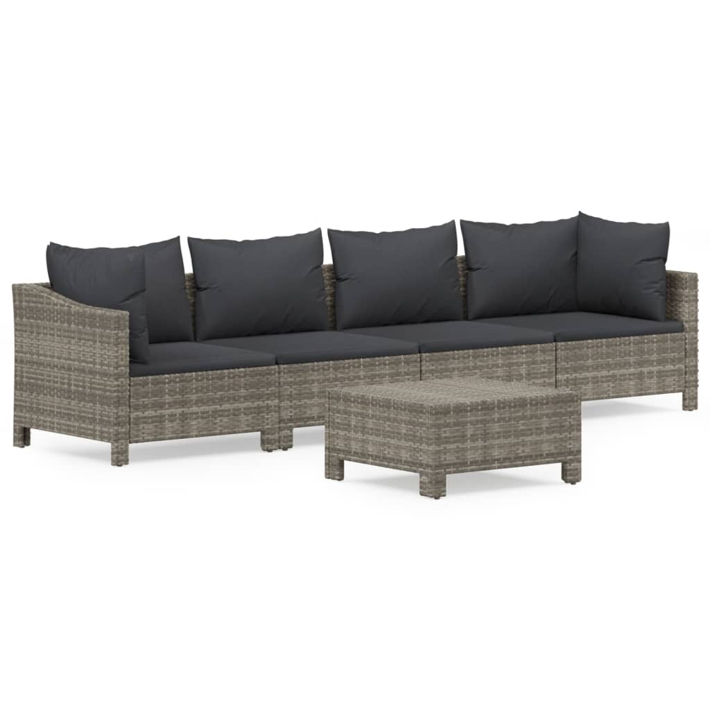 3-delige Loungeset met kussens poly rattan grijs