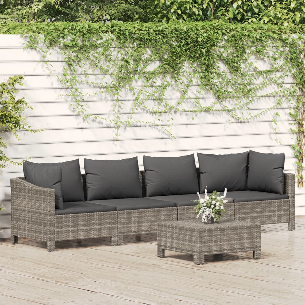 3-delige Loungeset met kussens poly rattan grijs