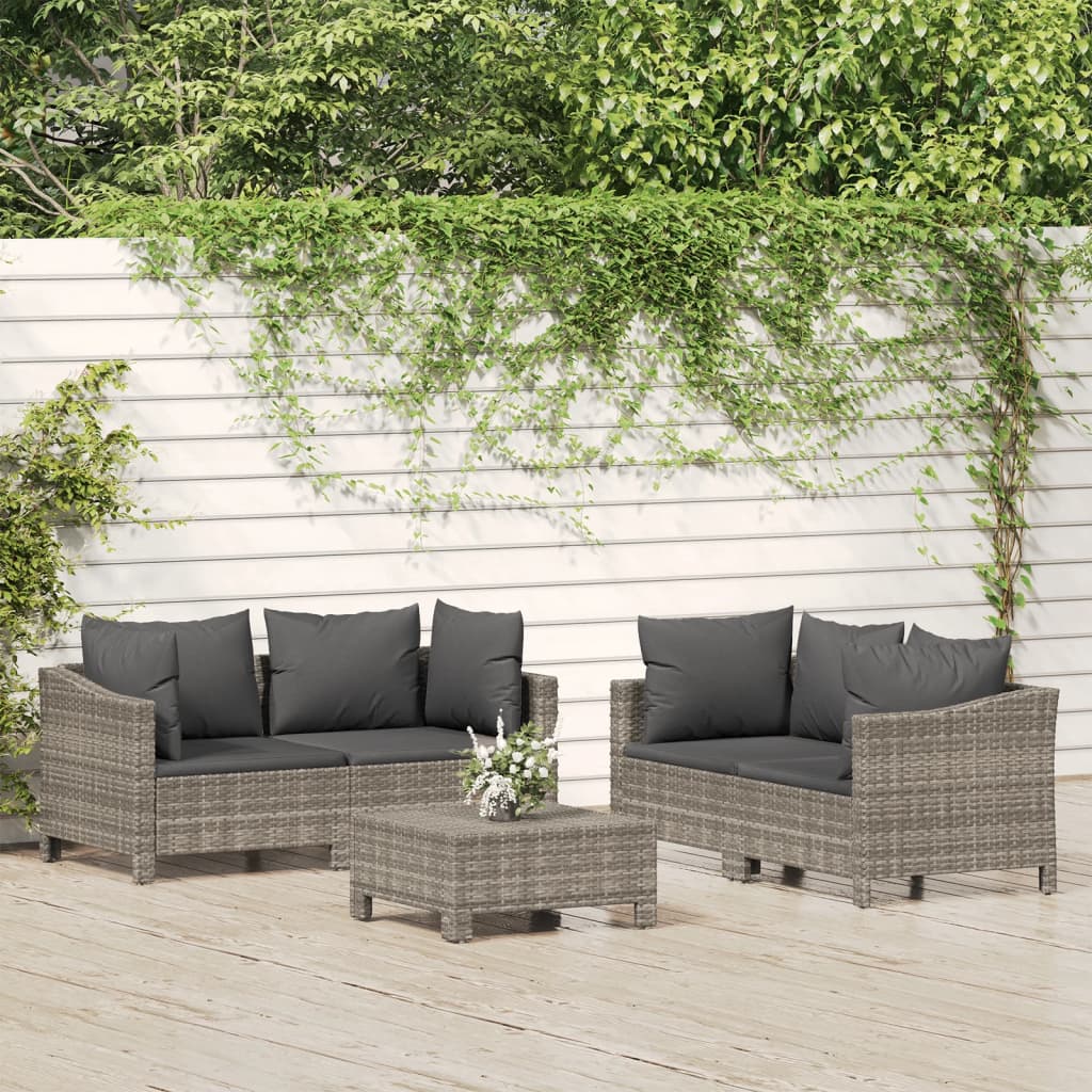 7-delige Loungeset met kussens poly rattan grijs