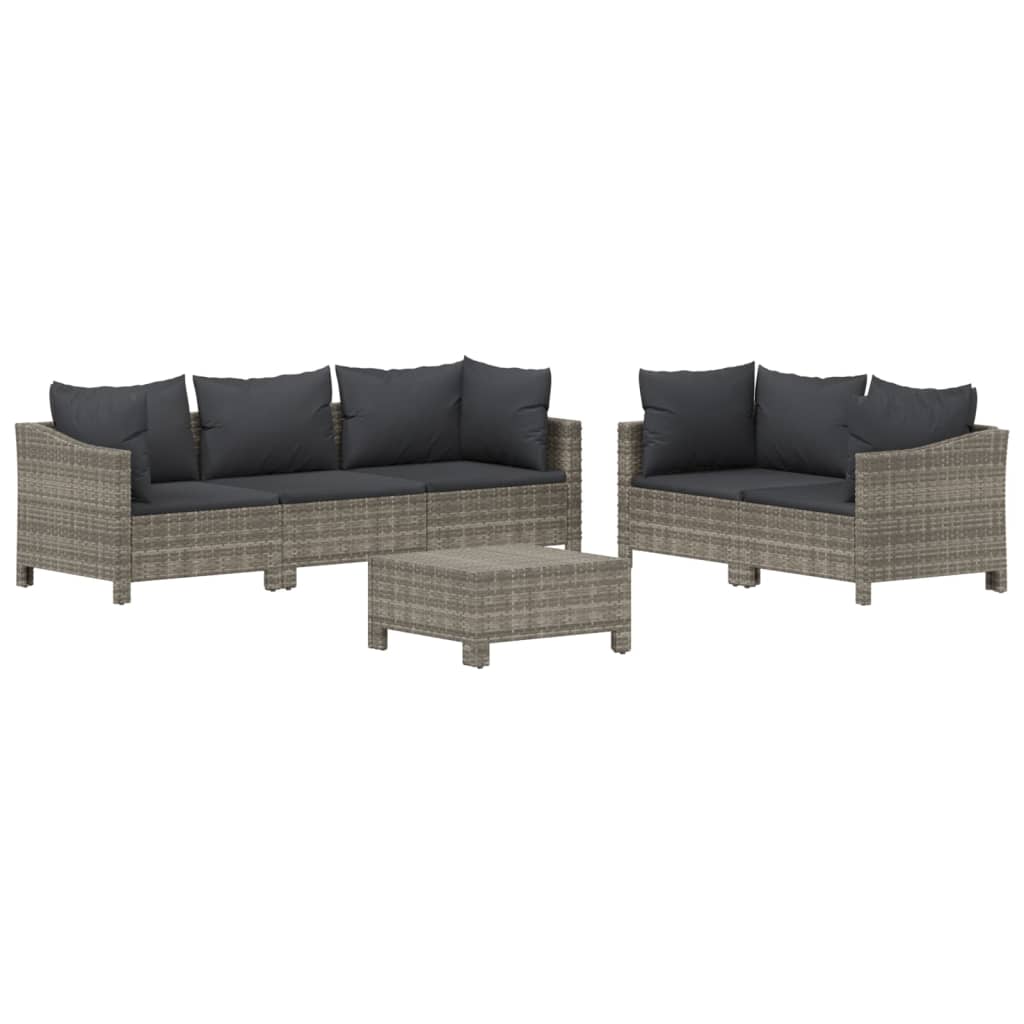 7-delige Loungeset met kussens poly rattan grijs