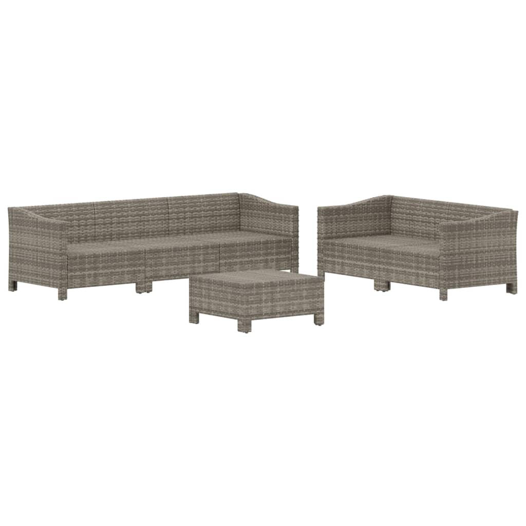 7-delige Loungeset met kussens poly rattan grijs