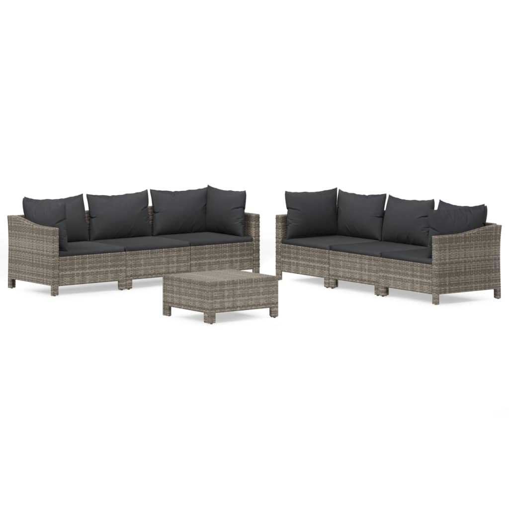 7-delige Loungeset met kussens poly rattan grijs