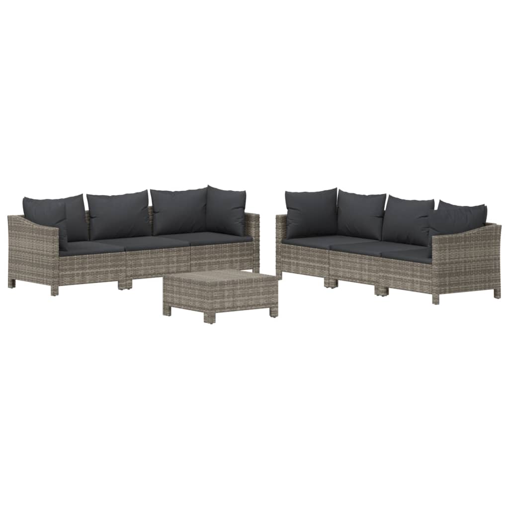 7-delige Loungeset met kussens poly rattan grijs