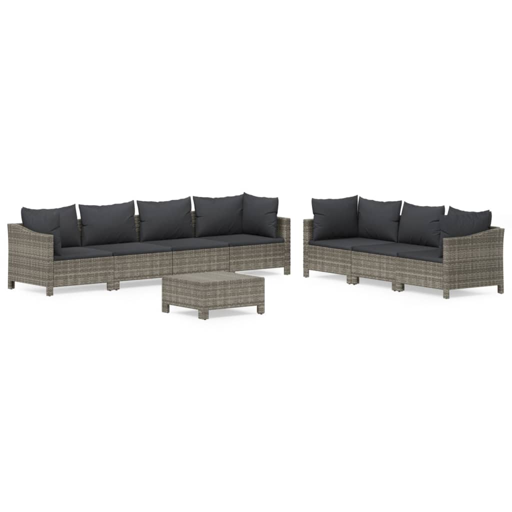 7-delige Loungeset met kussens poly rattan grijs