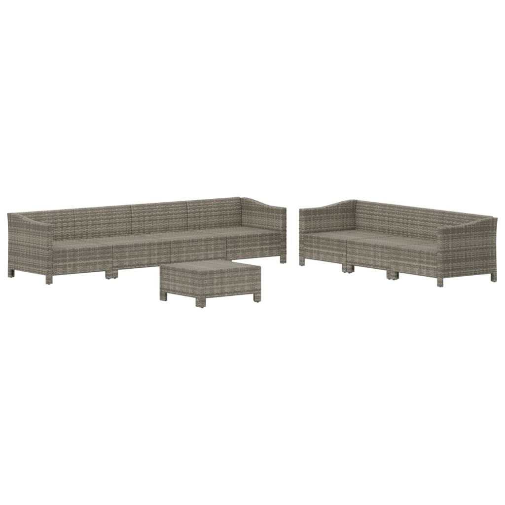 7-delige Loungeset met kussens poly rattan grijs