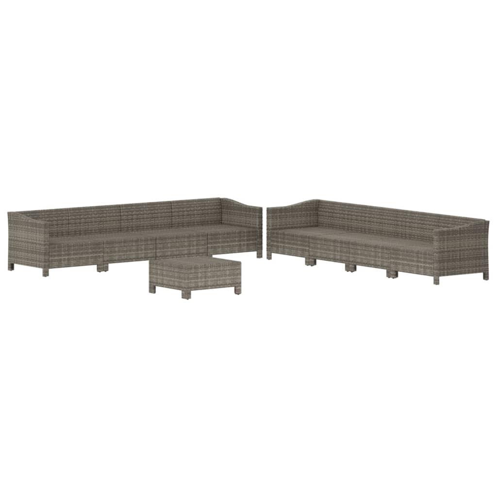 7-delige Loungeset met kussens poly rattan grijs