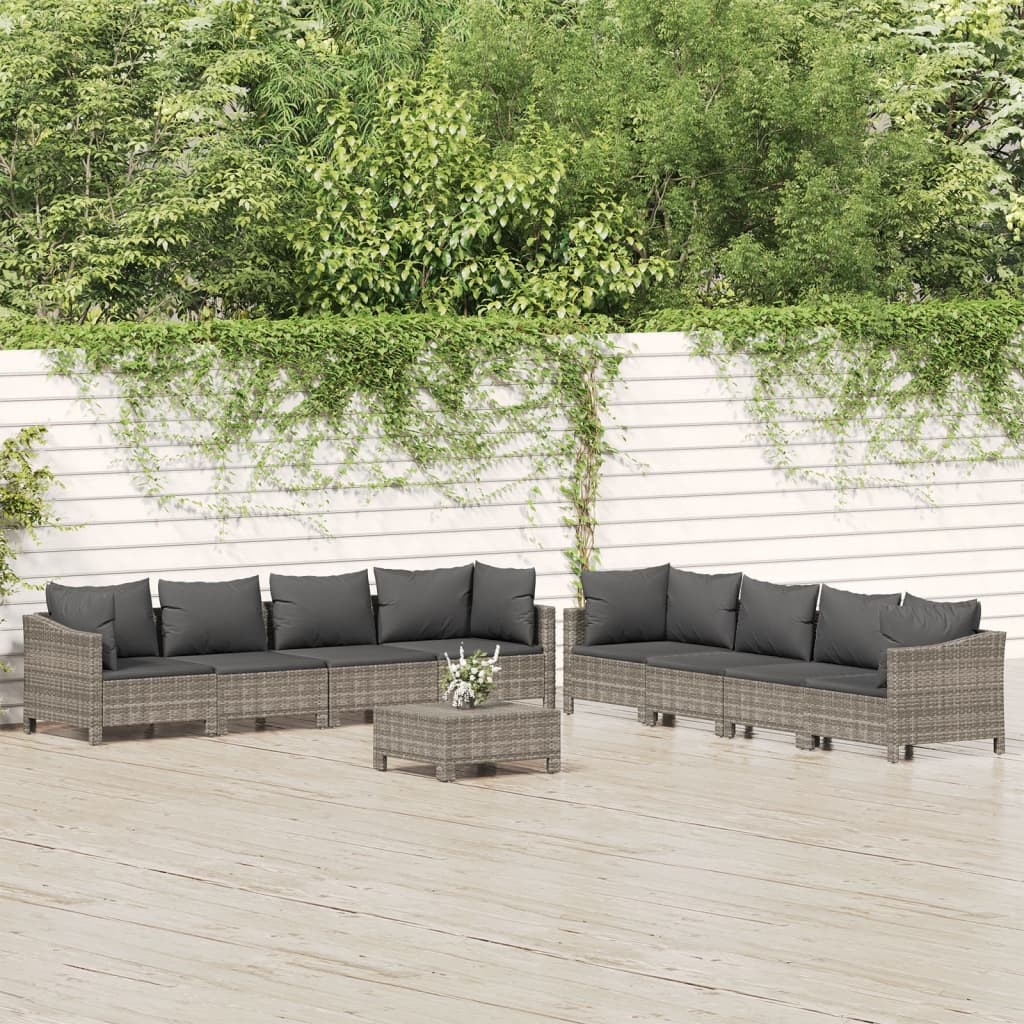 7-delige Loungeset met kussens poly rattan grijs