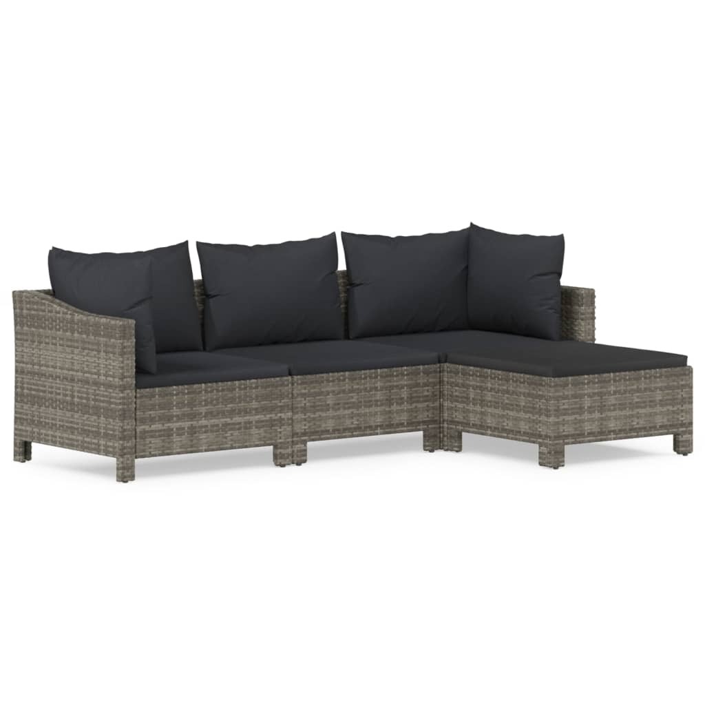 6-delige Loungeset met kussens poly rattan grijs