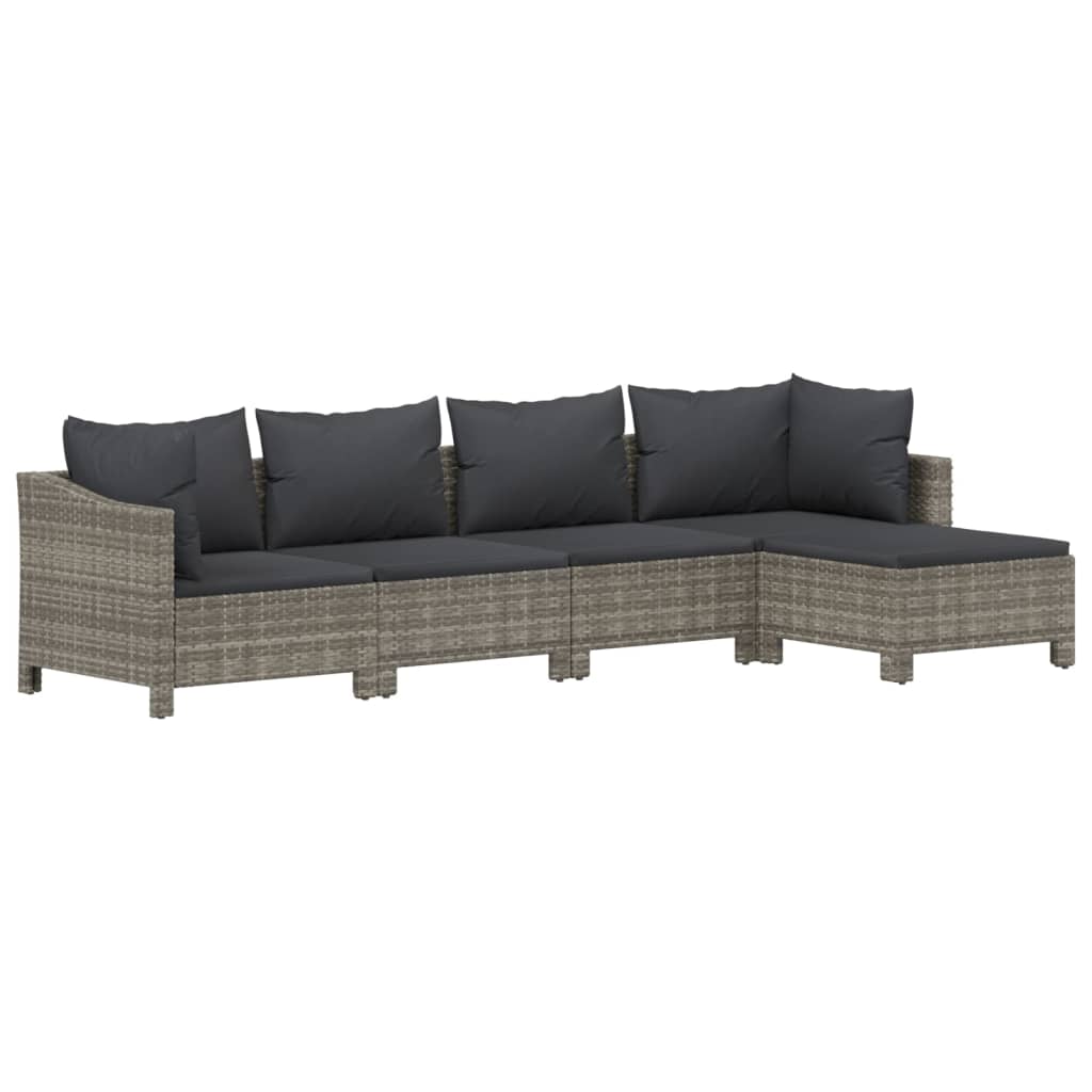 6-delige Loungeset met kussens poly rattan grijs