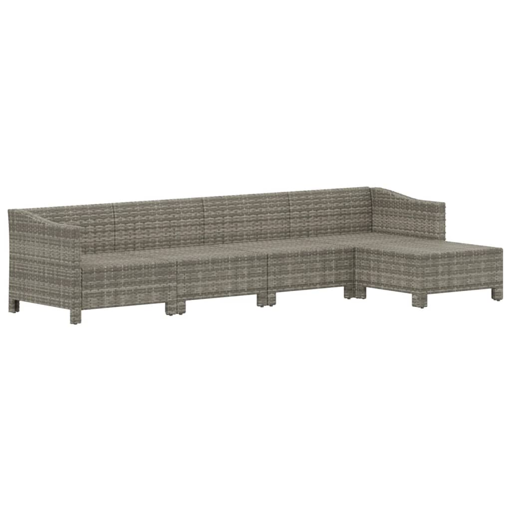 6-delige Loungeset met kussens poly rattan grijs