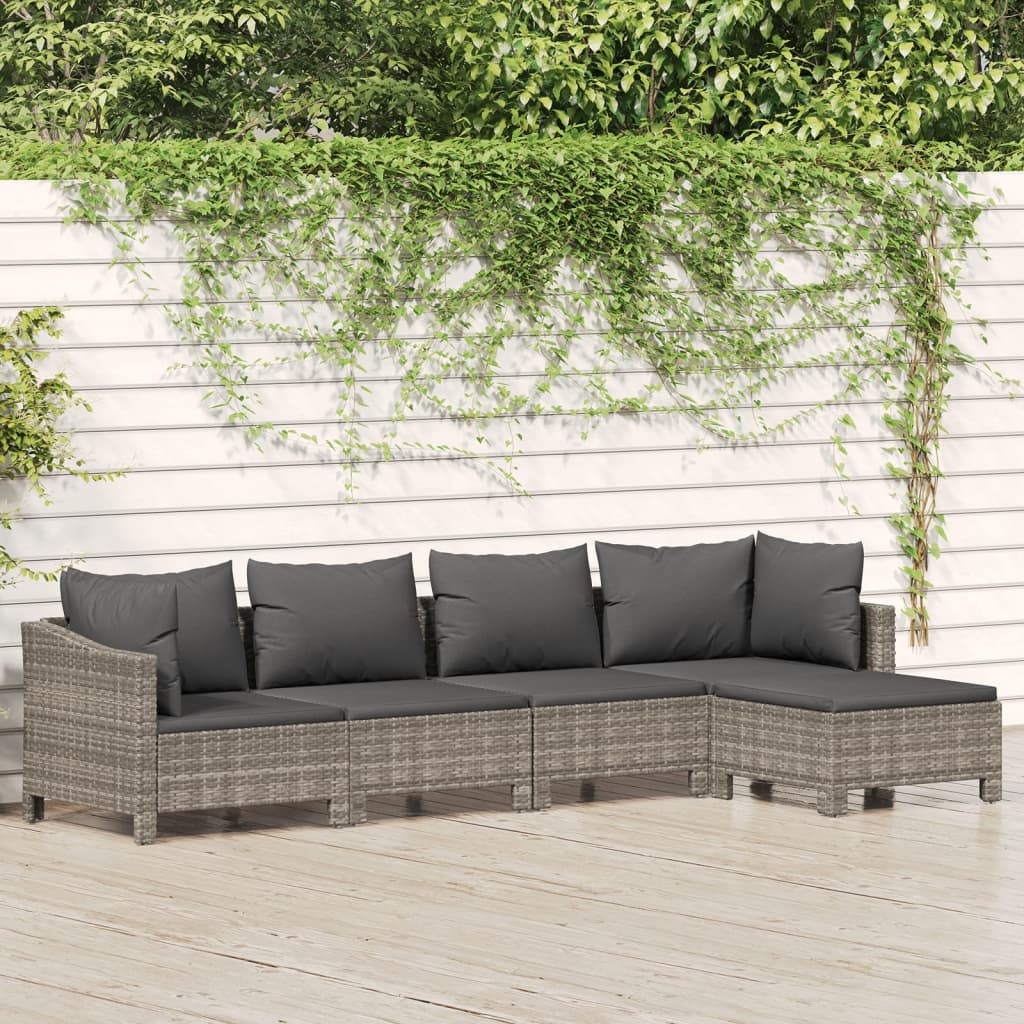 6-delige Loungeset met kussens poly rattan grijs