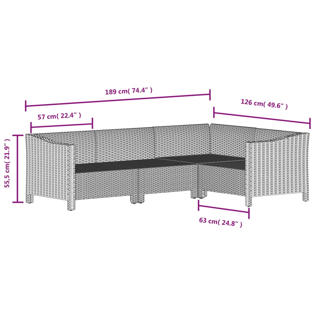 5-delige Loungeset met kussens poly rattan grijs