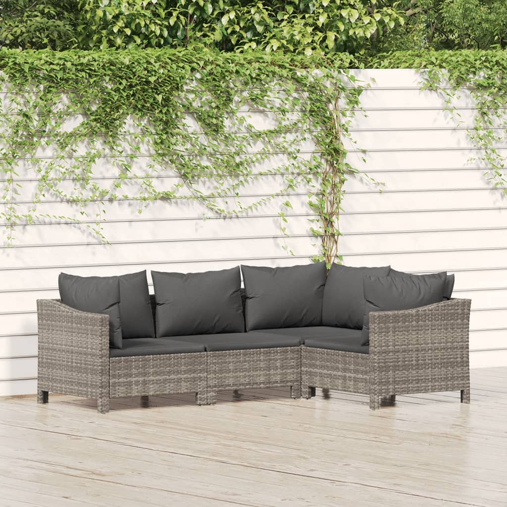 5-delige Loungeset met kussens poly rattan grijs