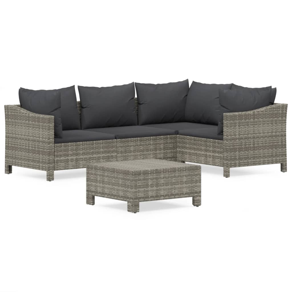 5-delige Loungeset met kussens poly rattan grijs