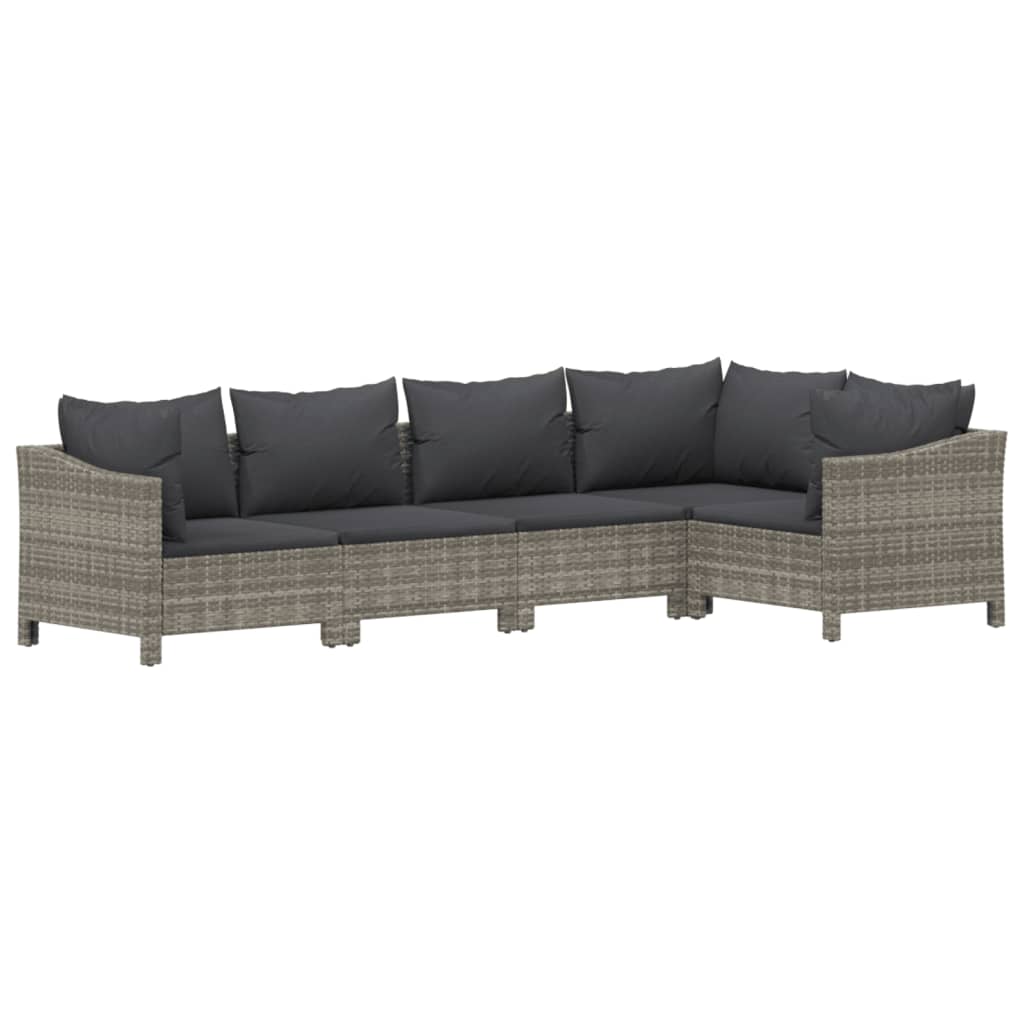 5-delige Loungeset met kussens poly rattan grijs