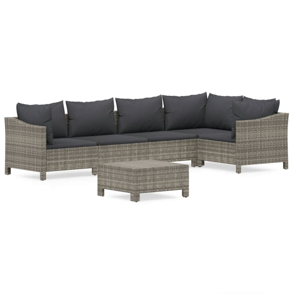 5-delige Loungeset met kussens poly rattan grijs