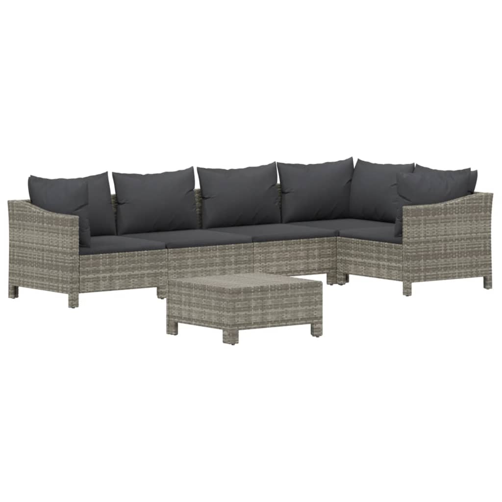 5-delige Loungeset met kussens poly rattan grijs