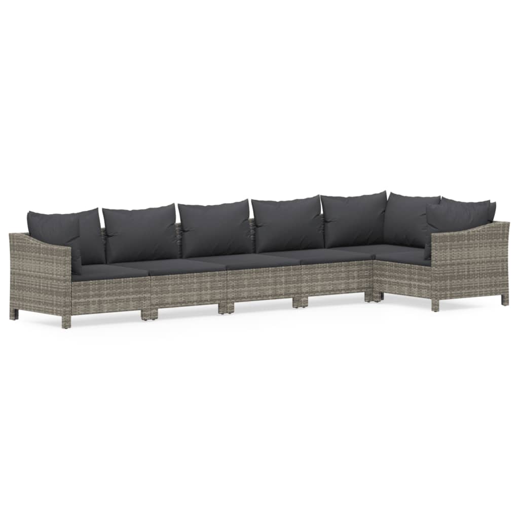 5-delige Loungeset met kussens poly rattan grijs